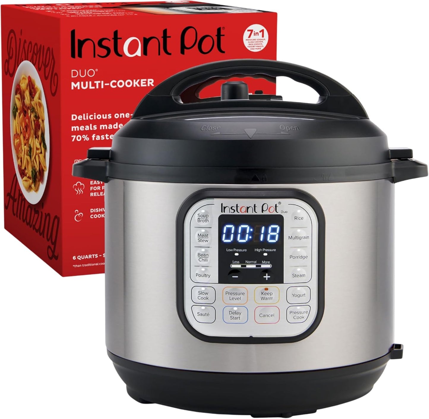 Instant Pot Duo 7-in-1 Electric Pressure Cooker – 6Qt, Slow Cooker, Rice Cooker, Steamer, Sauté, Yogurt Maker & Warmer