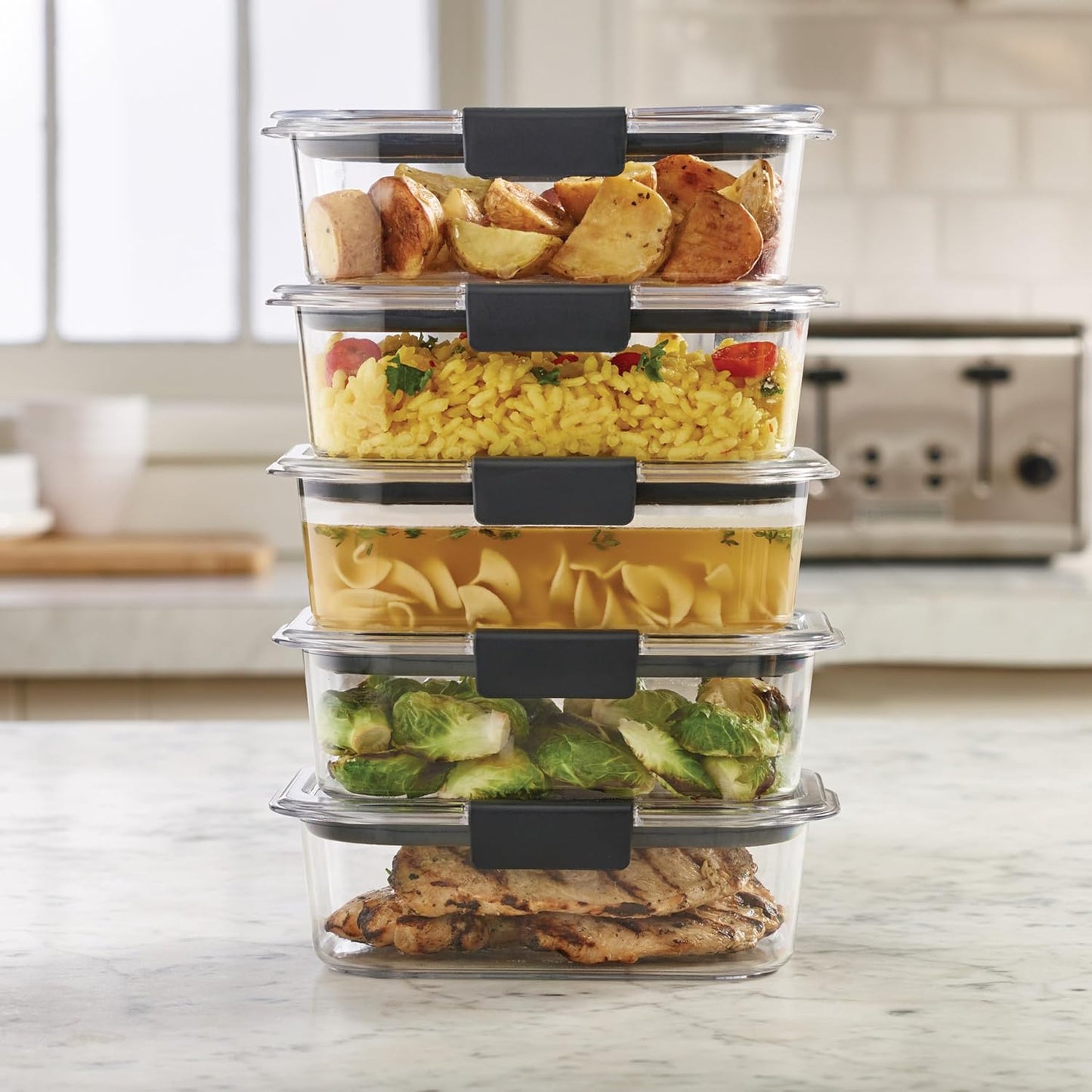 Brilliance BPA-Free Food Storage Containers with Airtight Lids, Perfect for Meal Prep, Lunch & Leftovers, Set of 5 (3.2 Cup)