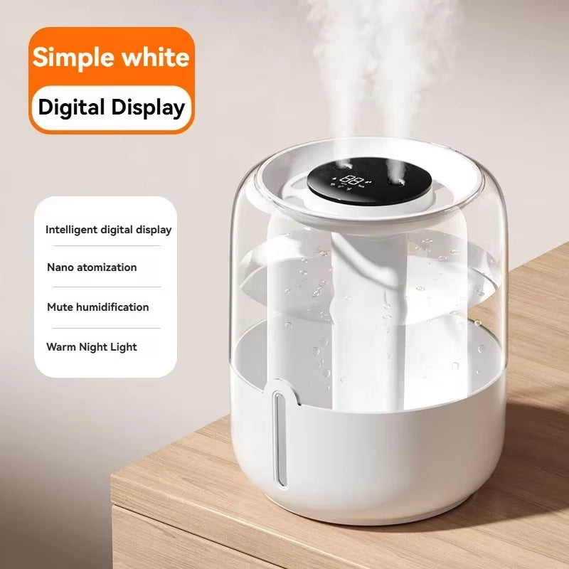 6.8L USB Humidifier with Dual Spray, Quiet Operation, Night Light, for Home, Office, Bedroom, Dorm, and Desktop Use.